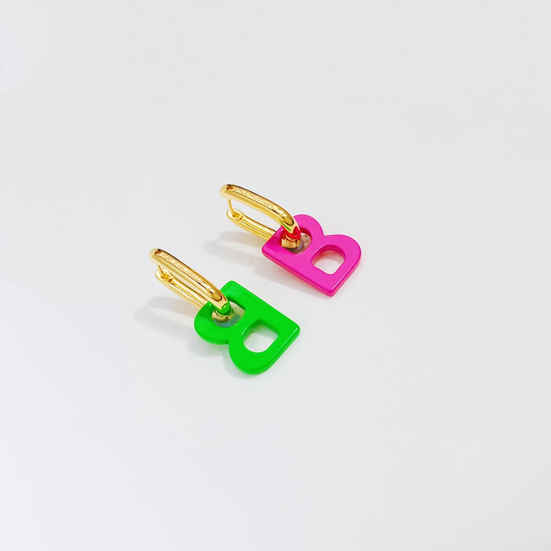 B Letter Logo Drop Earrings