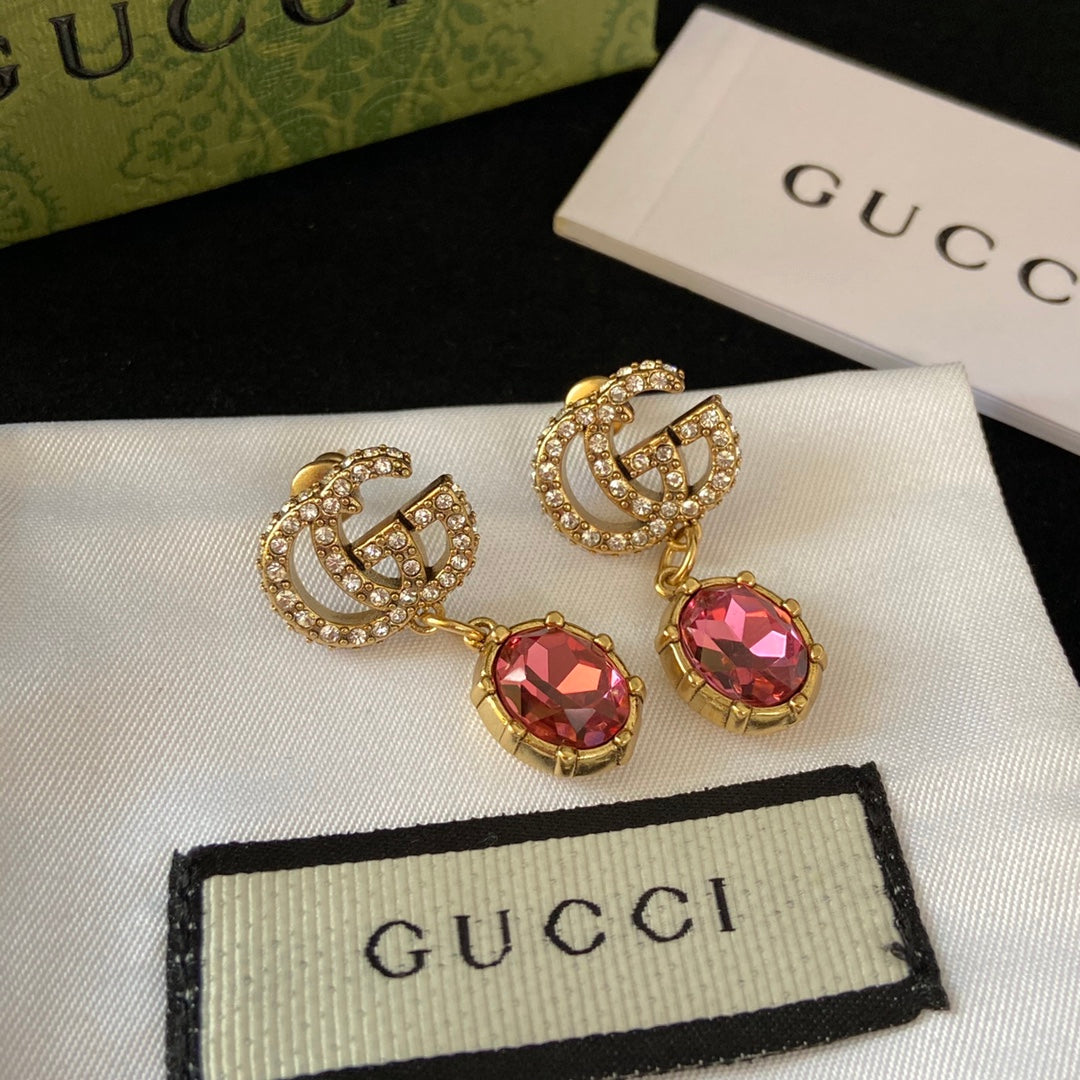 Double G Pink Diamond Drop Earrings