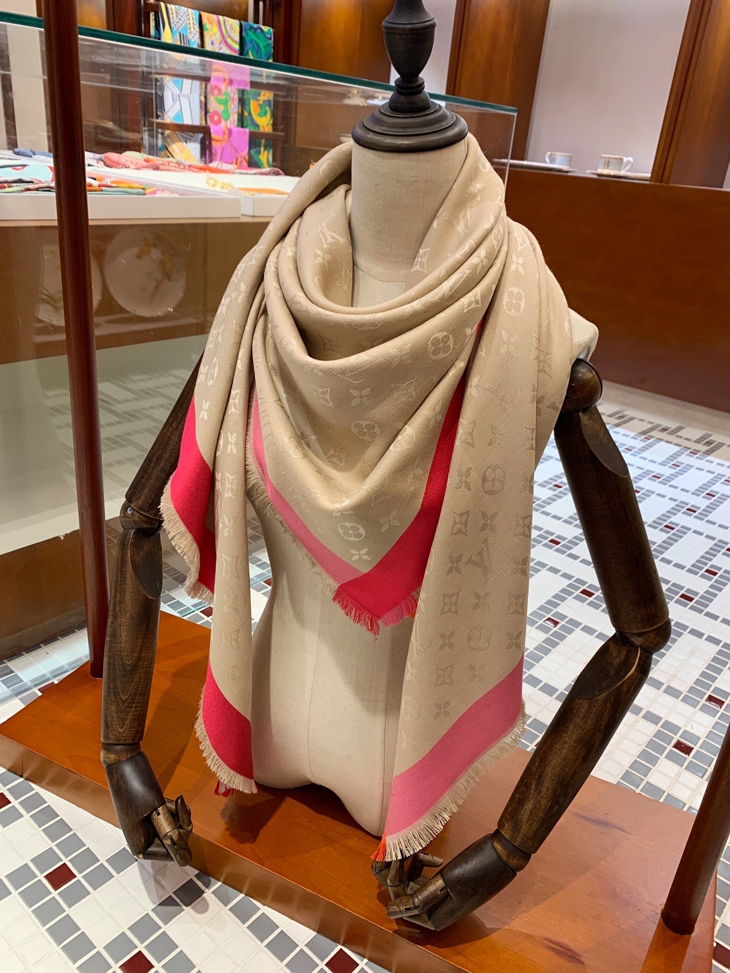 Embossed Silk Wool Square Scarf