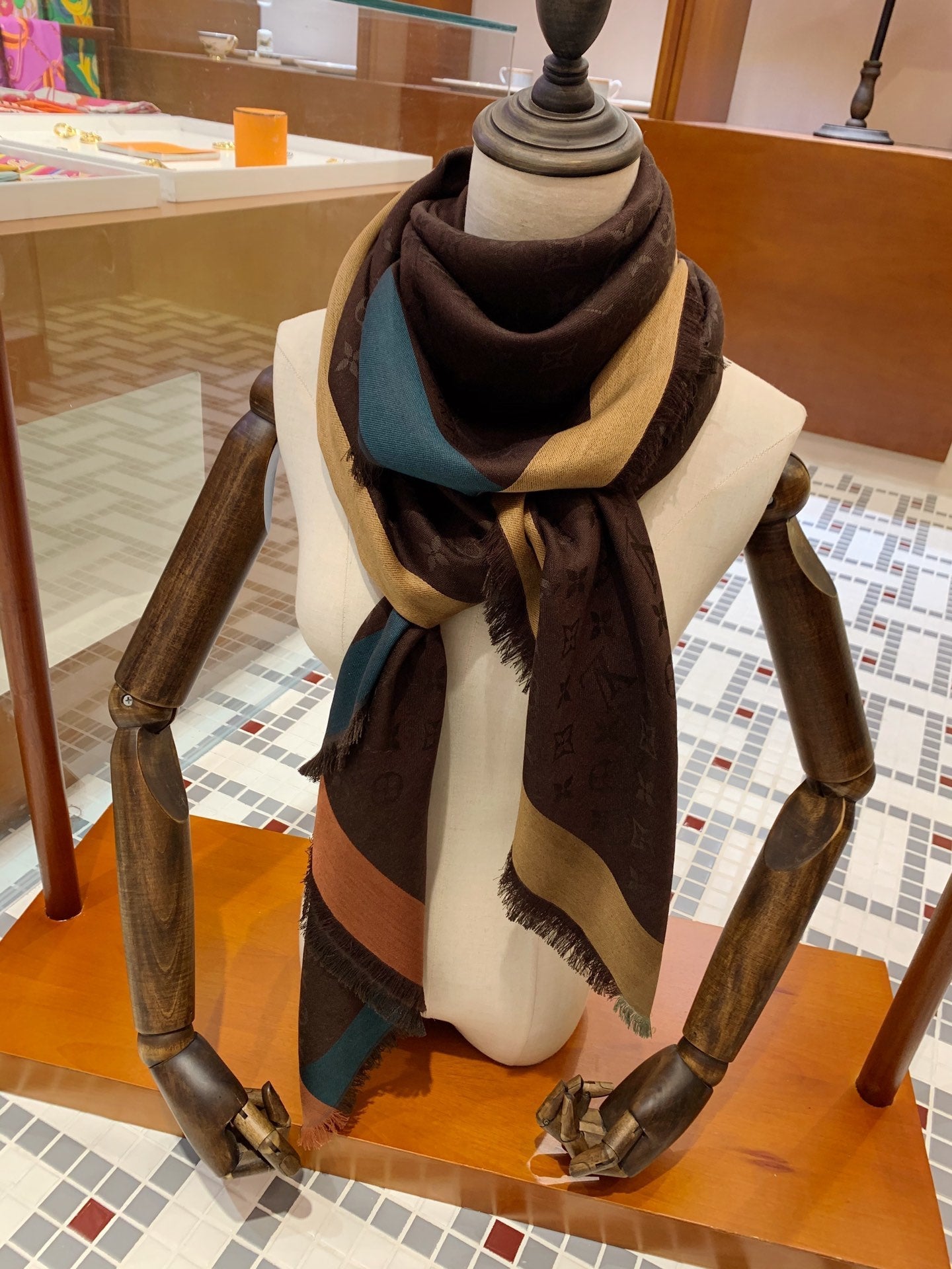 Embossed Silk Wool Square Scarf