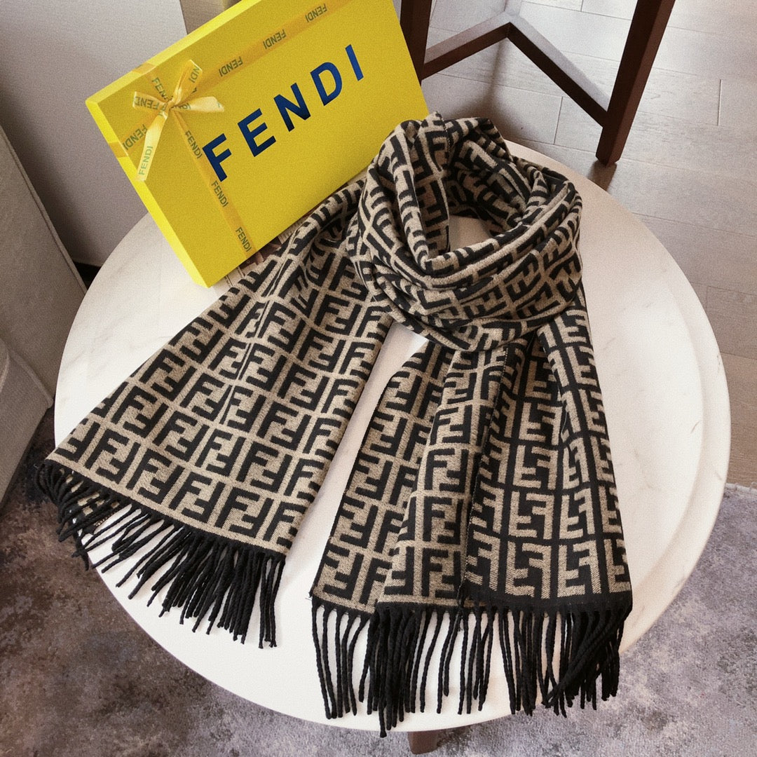 Retro Embossed F Cashmere Tassel Scarf