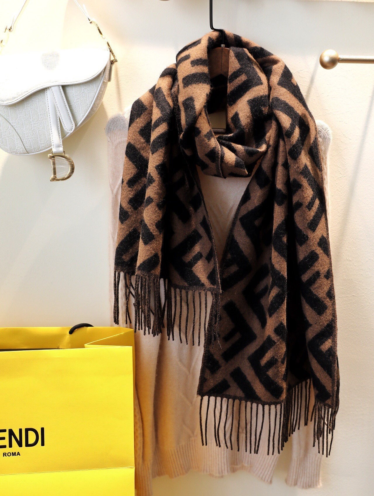 Classic F Embossed Cashmere Scarf