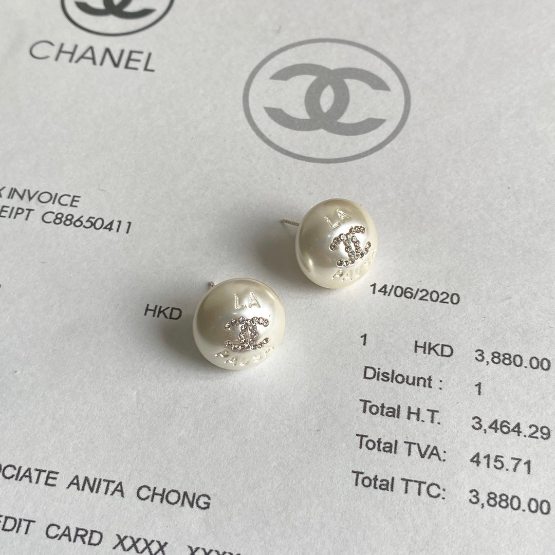 Retro Shiny Diamond Pearl Stud Earrings