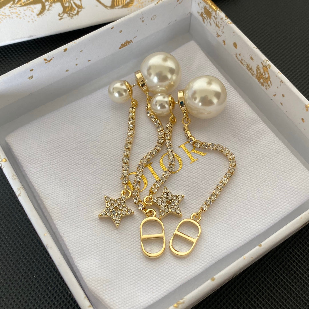 Star Charms Gold-Finish Metal Pearl Earrings