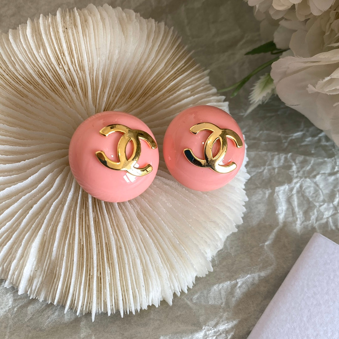 Pink Retro Round Earrings