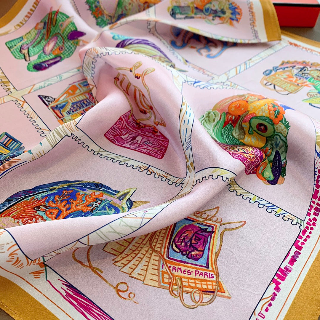 16 Horses Prismatic Square 50CM Silk Scarf