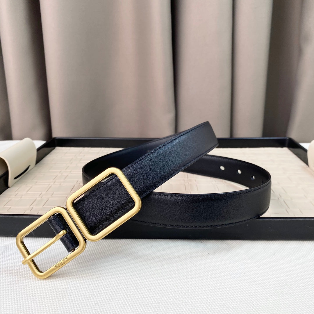 Imported cowhide silver buckle belt 3.0cm