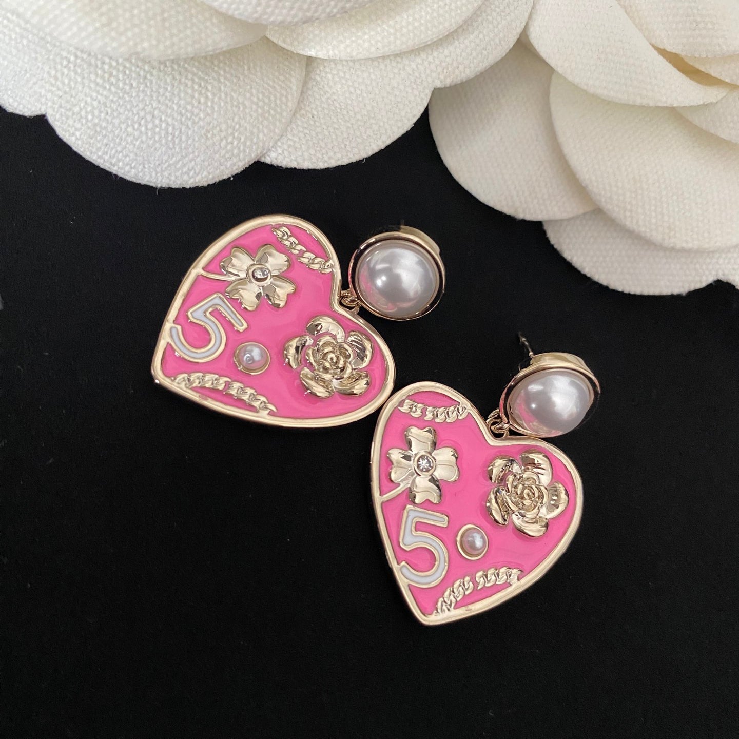 Elegant Flower Pearl Heart Earrings