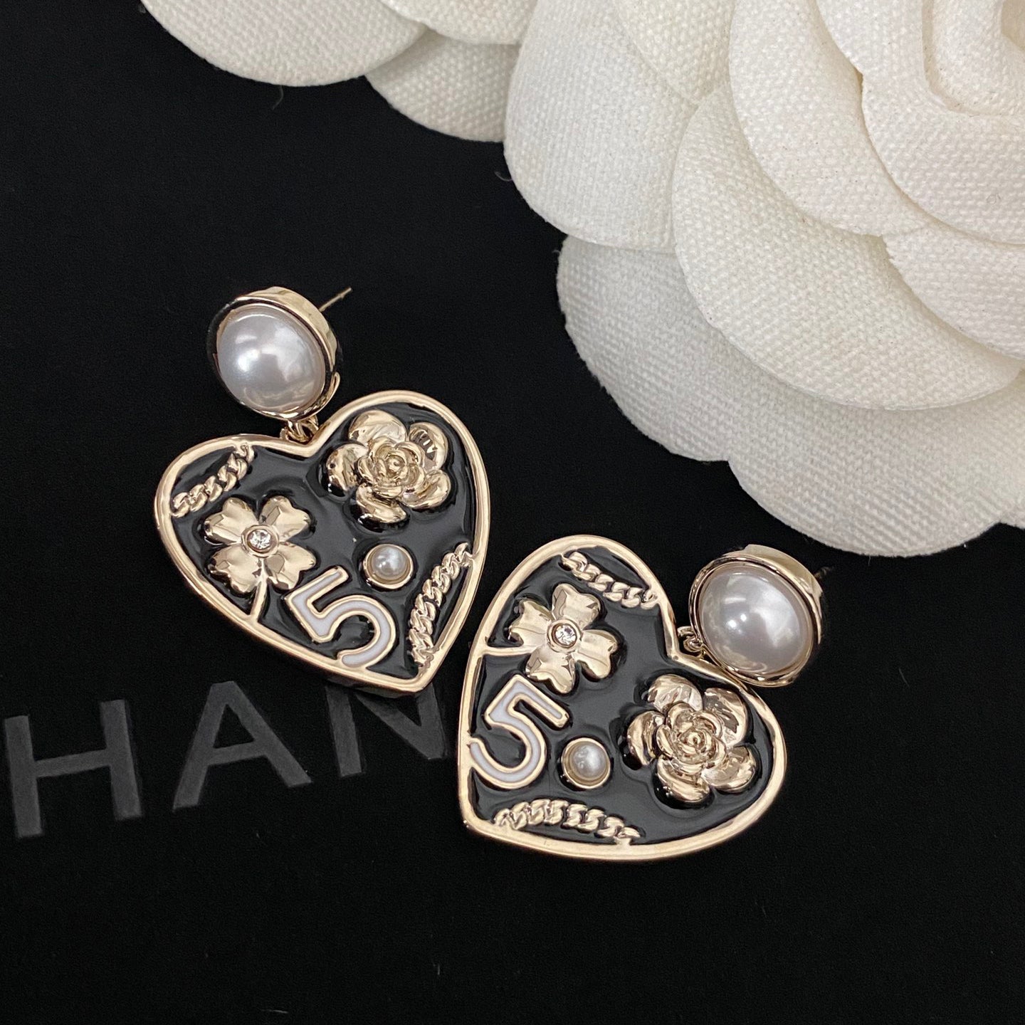 Elegant Flower Pearl Heart Earrings