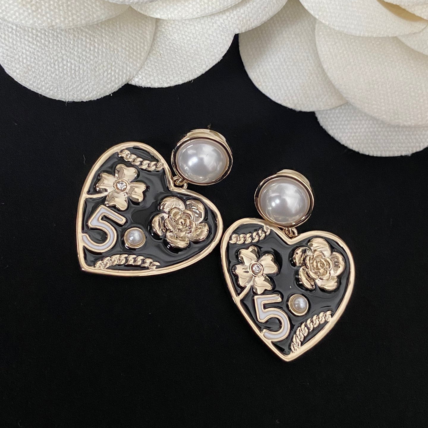 Elegant Flower Pearl Heart Earrings