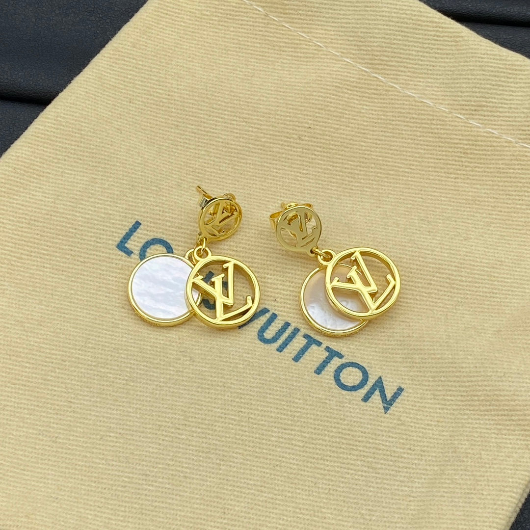 Round Pendant Logo Metal Earrings