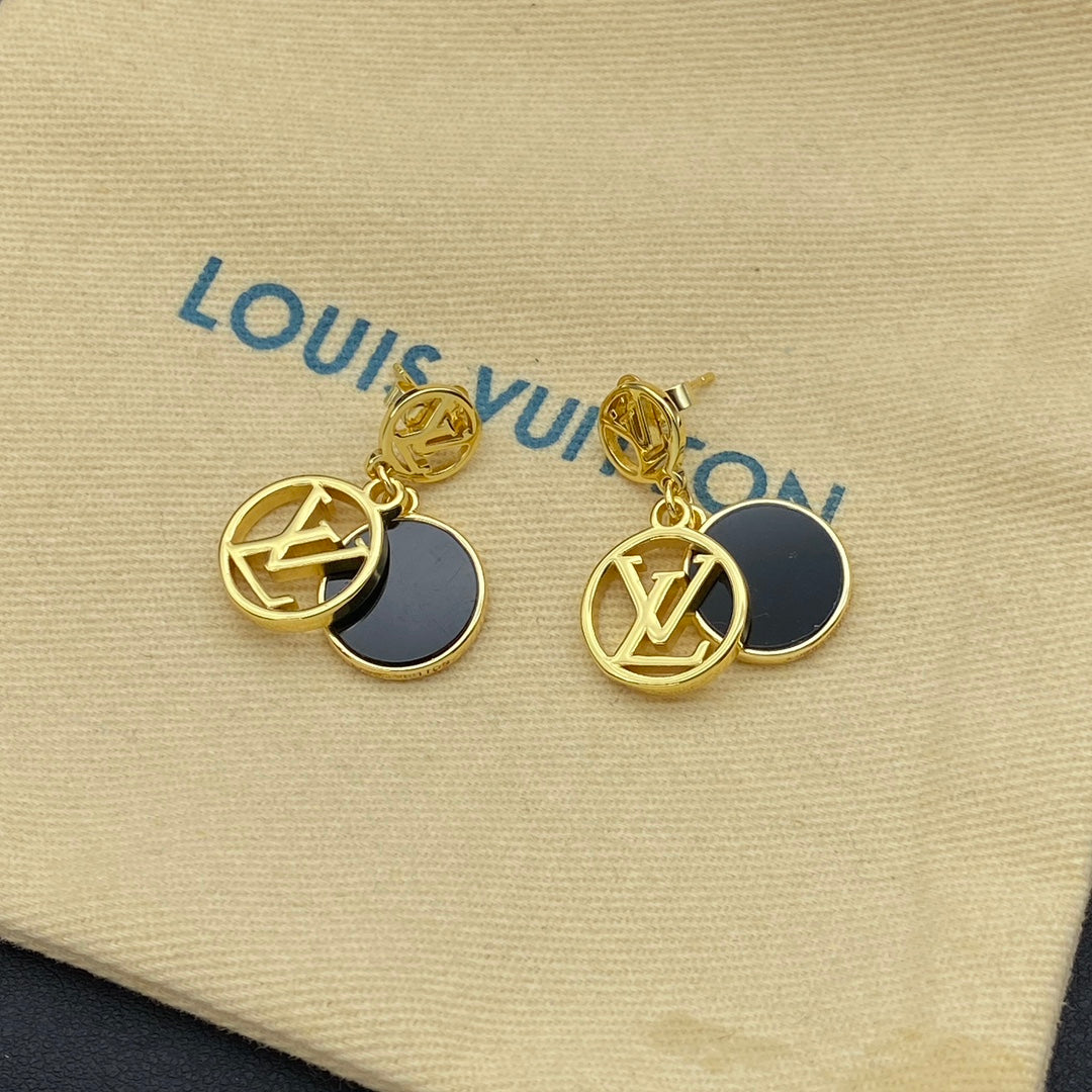 Round Pendant Logo Metal Earrings