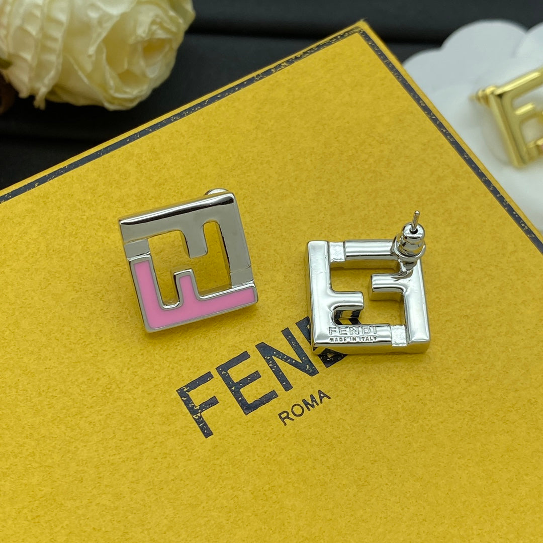 F Square Peach-Coloured Metal Earrings