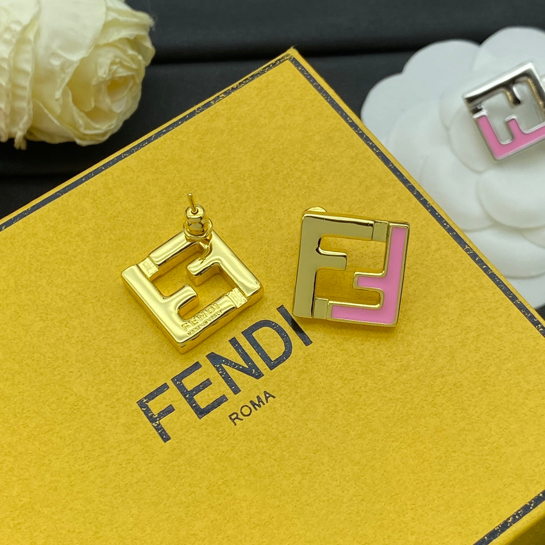 F Square Peach-Coloured Metal Earrings