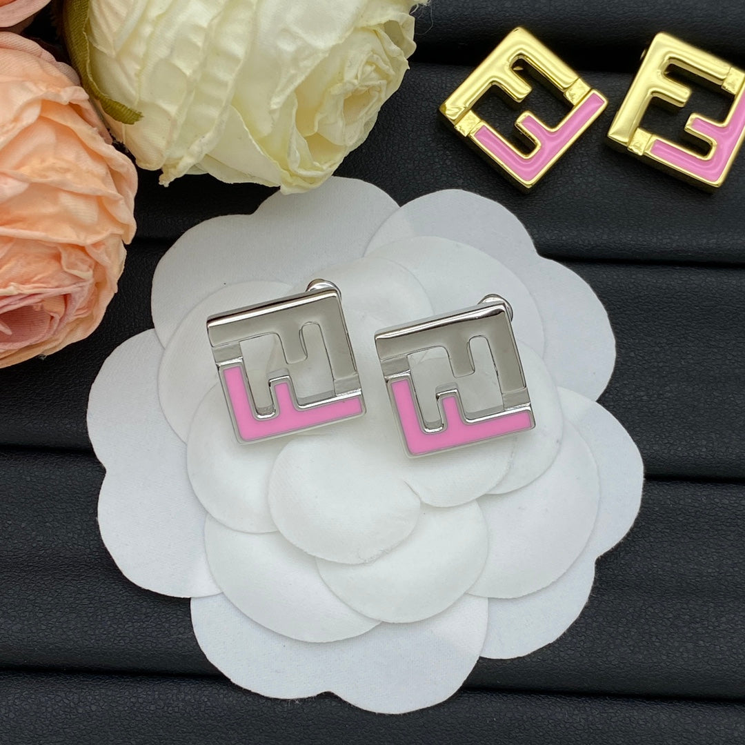 F Square Peach-Coloured Metal Earrings