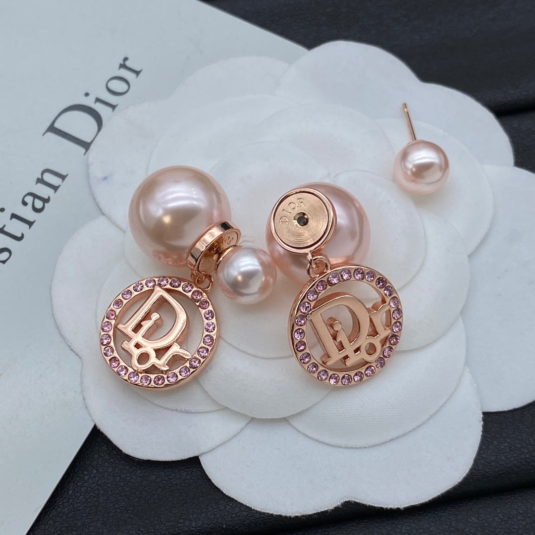 Letter Diamond Hoop Pearl Earrings