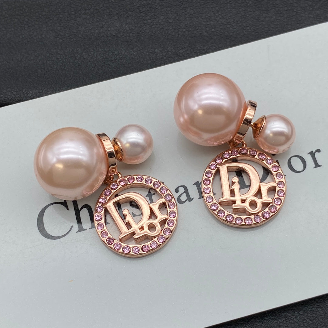 Letter Diamond Hoop Pearl Earrings