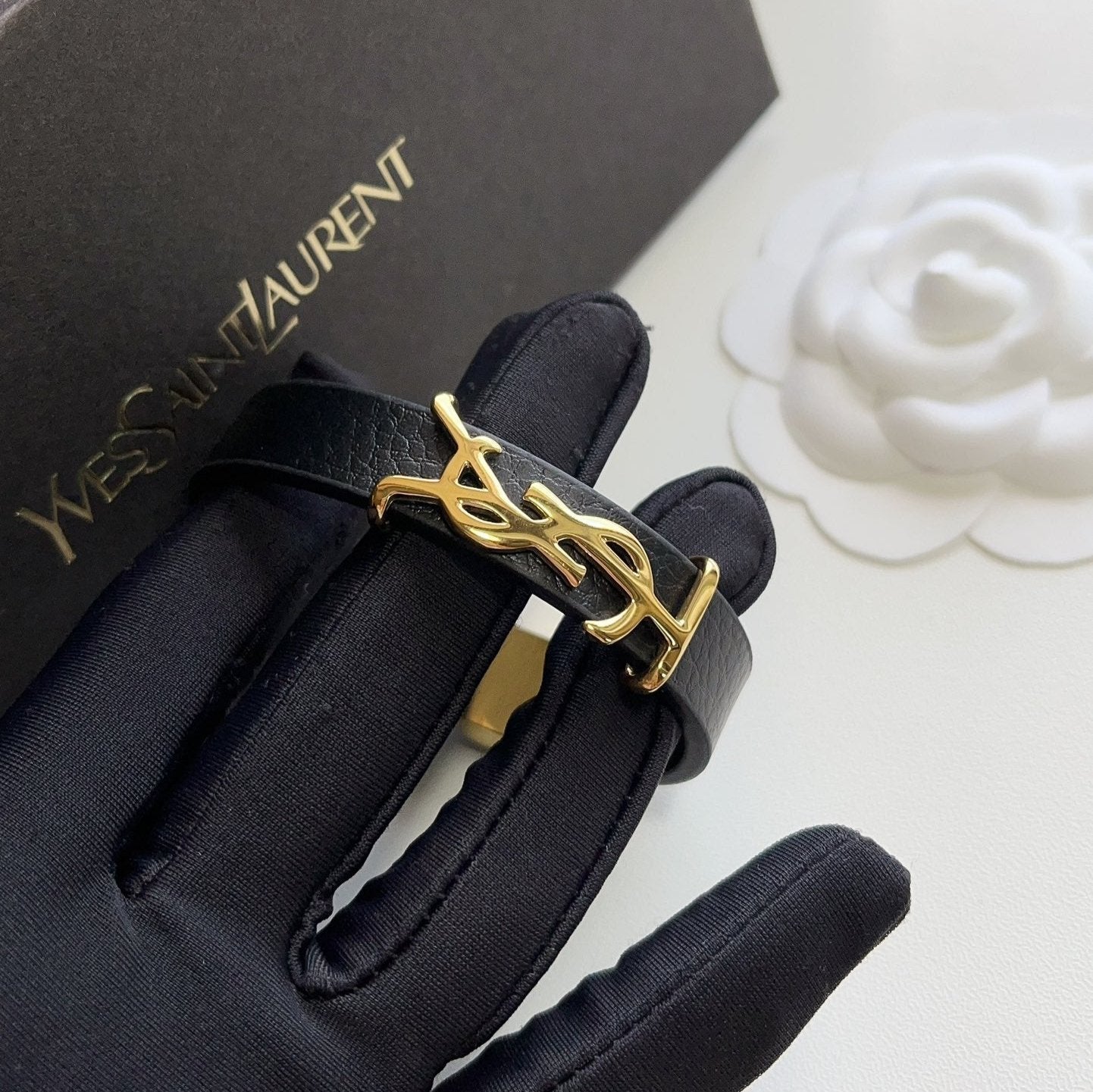 Fashion Leather Golden-Logo Bracelet