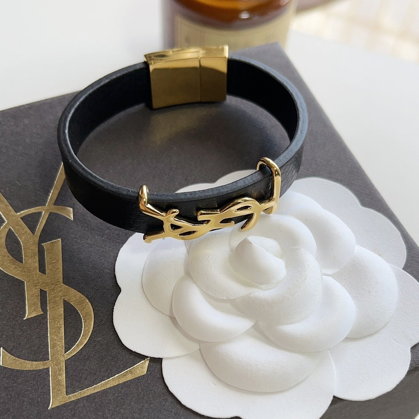 Fashion Leather Golden-Logo Bracelet