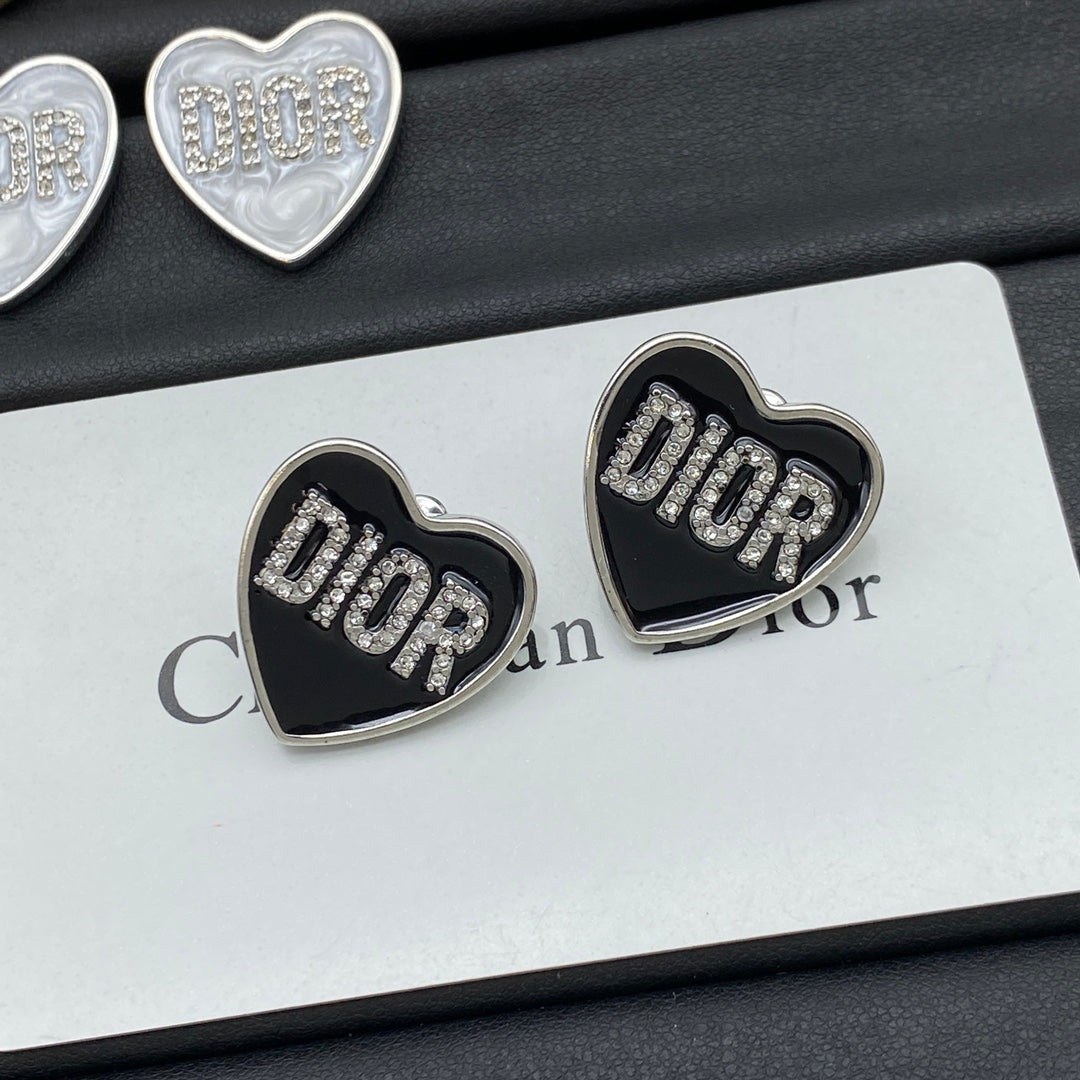 Love Heart Diamond Engraved Earrings