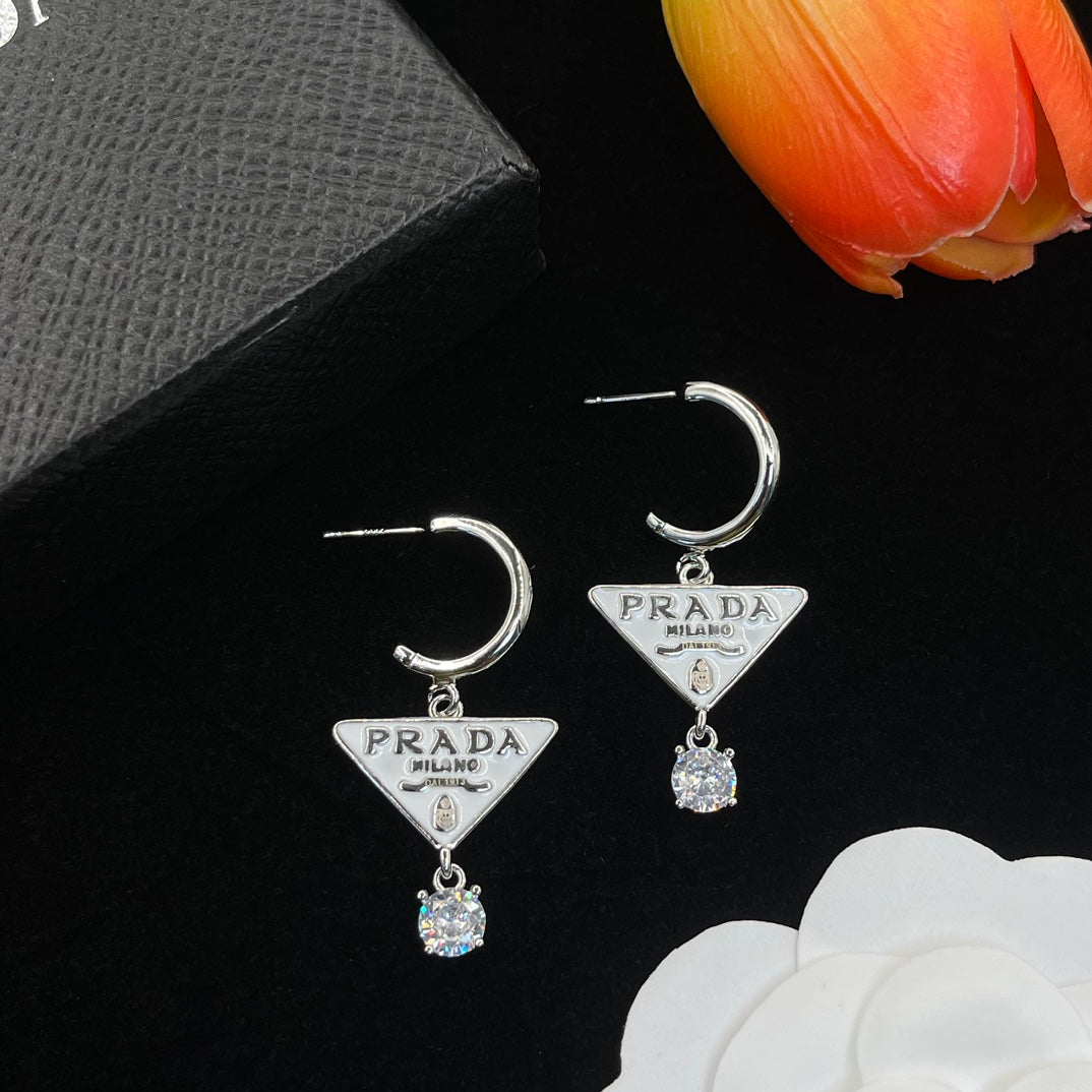 Crystal Triangle Logo Pendant Earrings