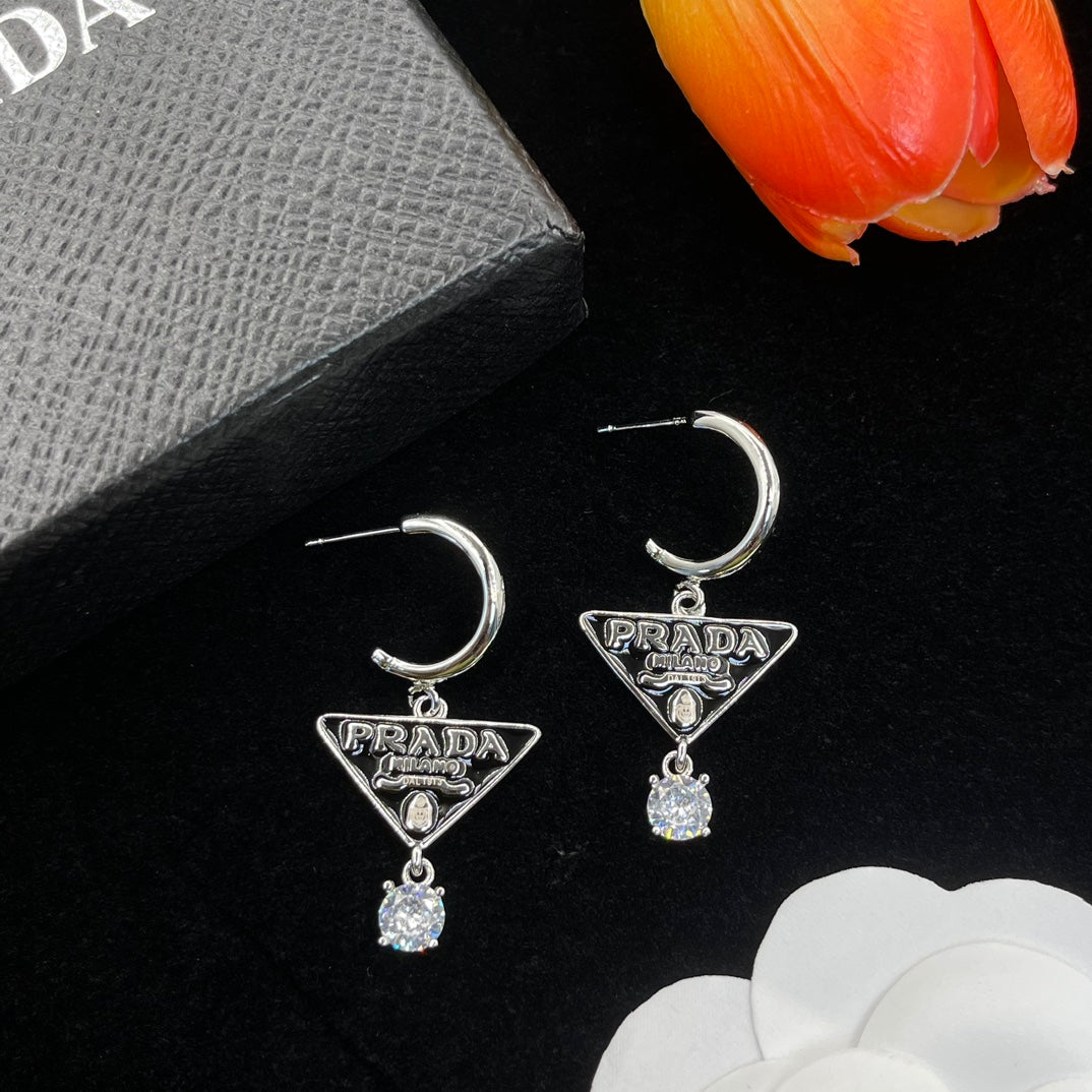 Crystal Triangle Logo Pendant Earrings