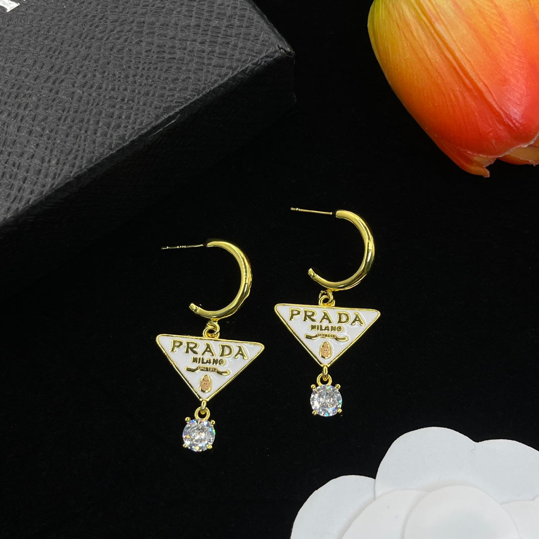 Crystal Triangle Logo Pendant Earrings