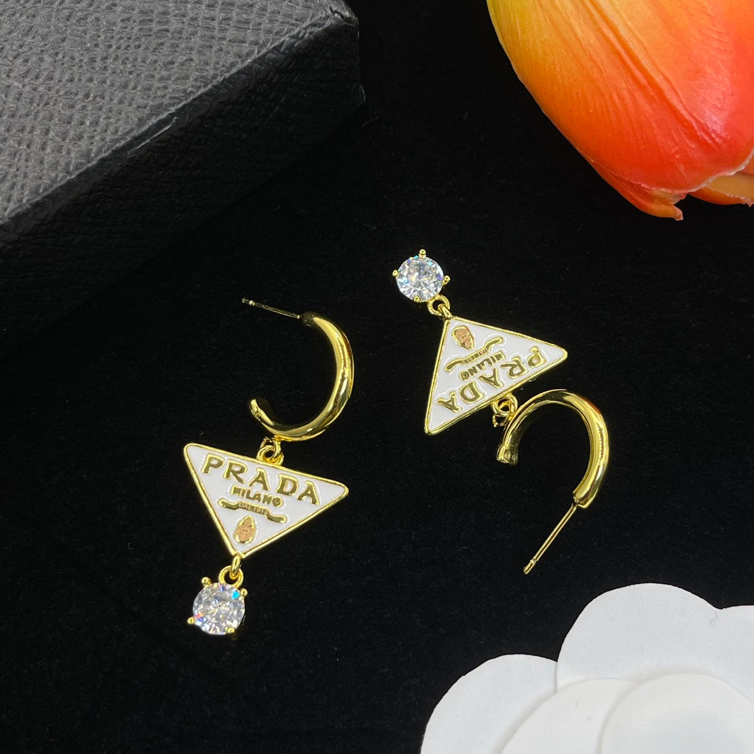 Crystal Triangle Logo Pendant Earrings