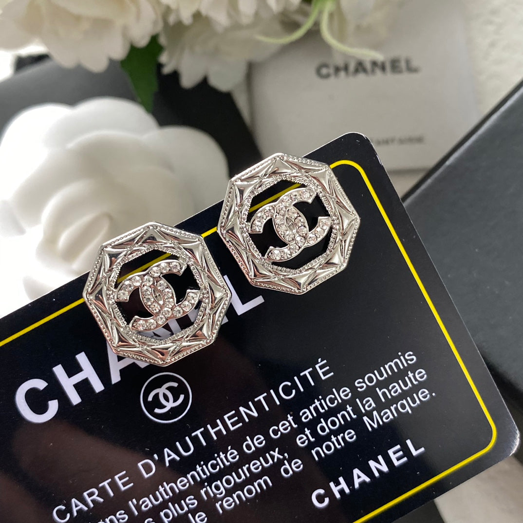 Fashion Hexagonal Hollow Diamond Logo Earrings