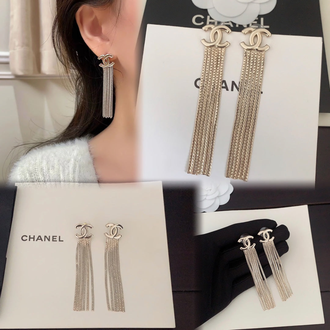 Elegant Long Tassel Logo Earrings