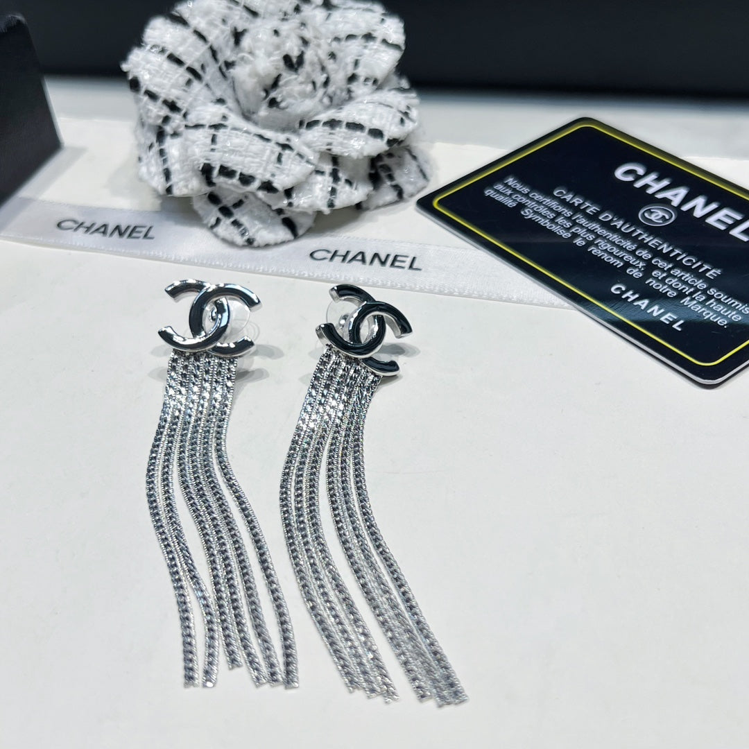 Elegant Long Tassel Logo Earrings