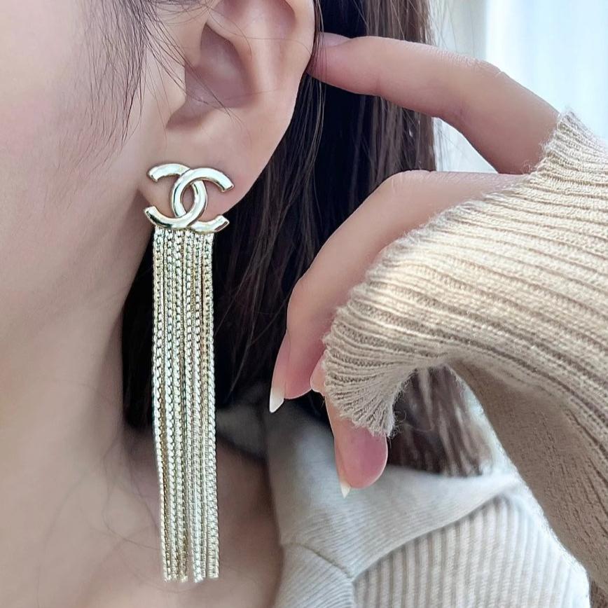 Elegant Long Tassel Logo Earrings