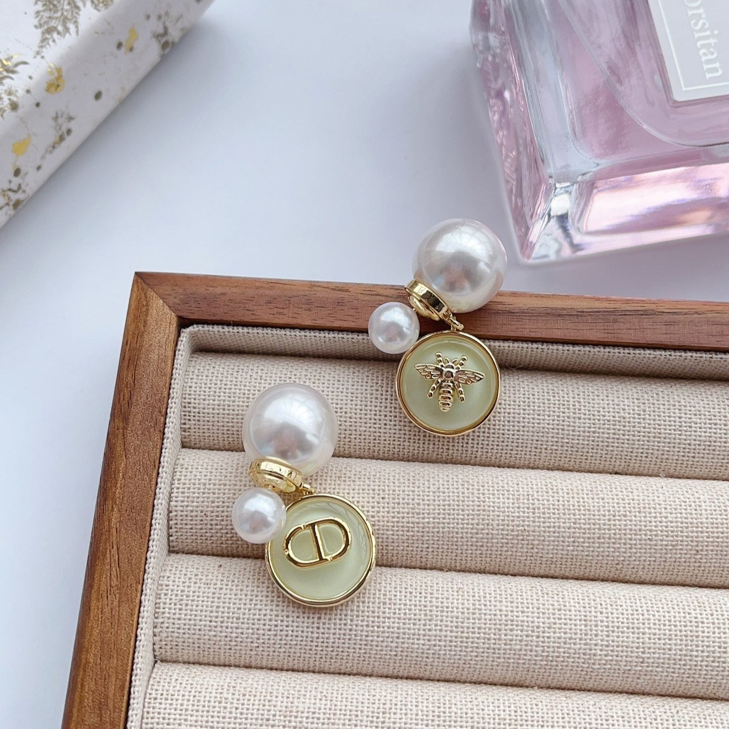 Asymmetric Bee Pearl Earrings