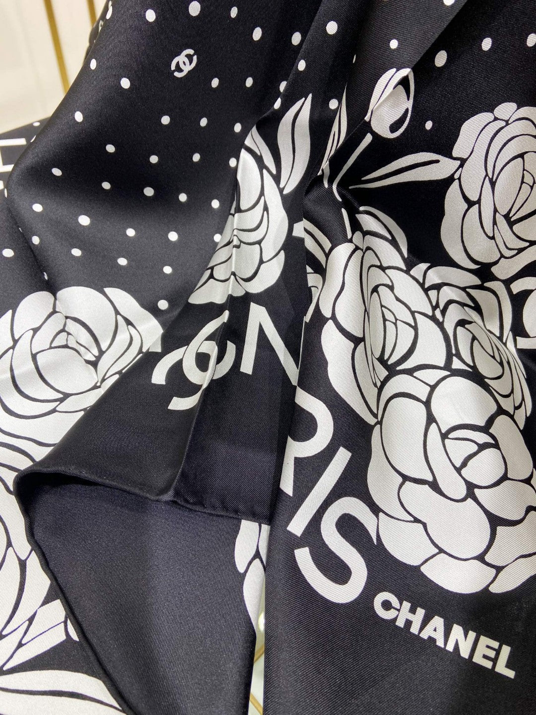 Camellia print silk square scarf