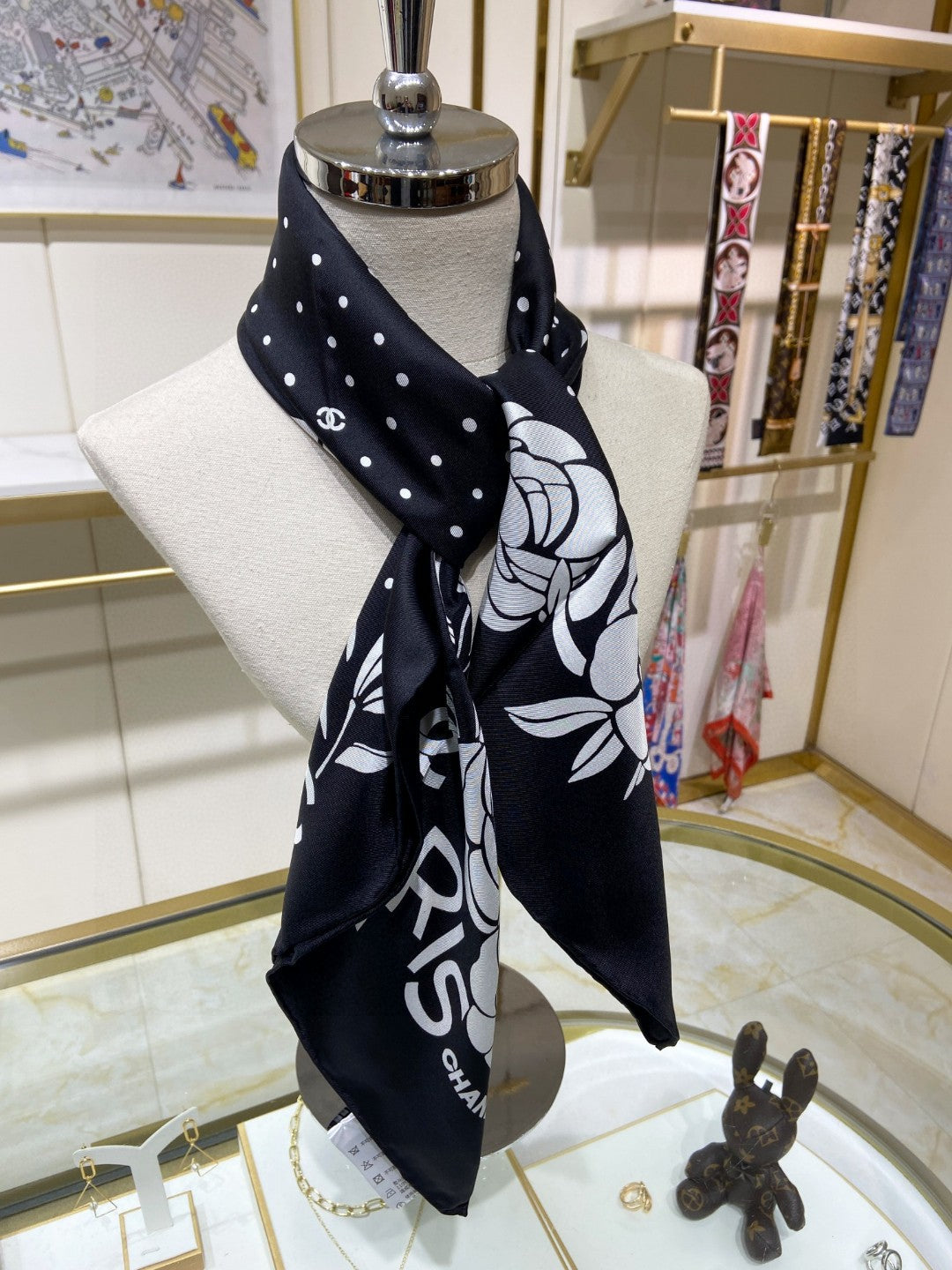 Camellia print silk square scarf